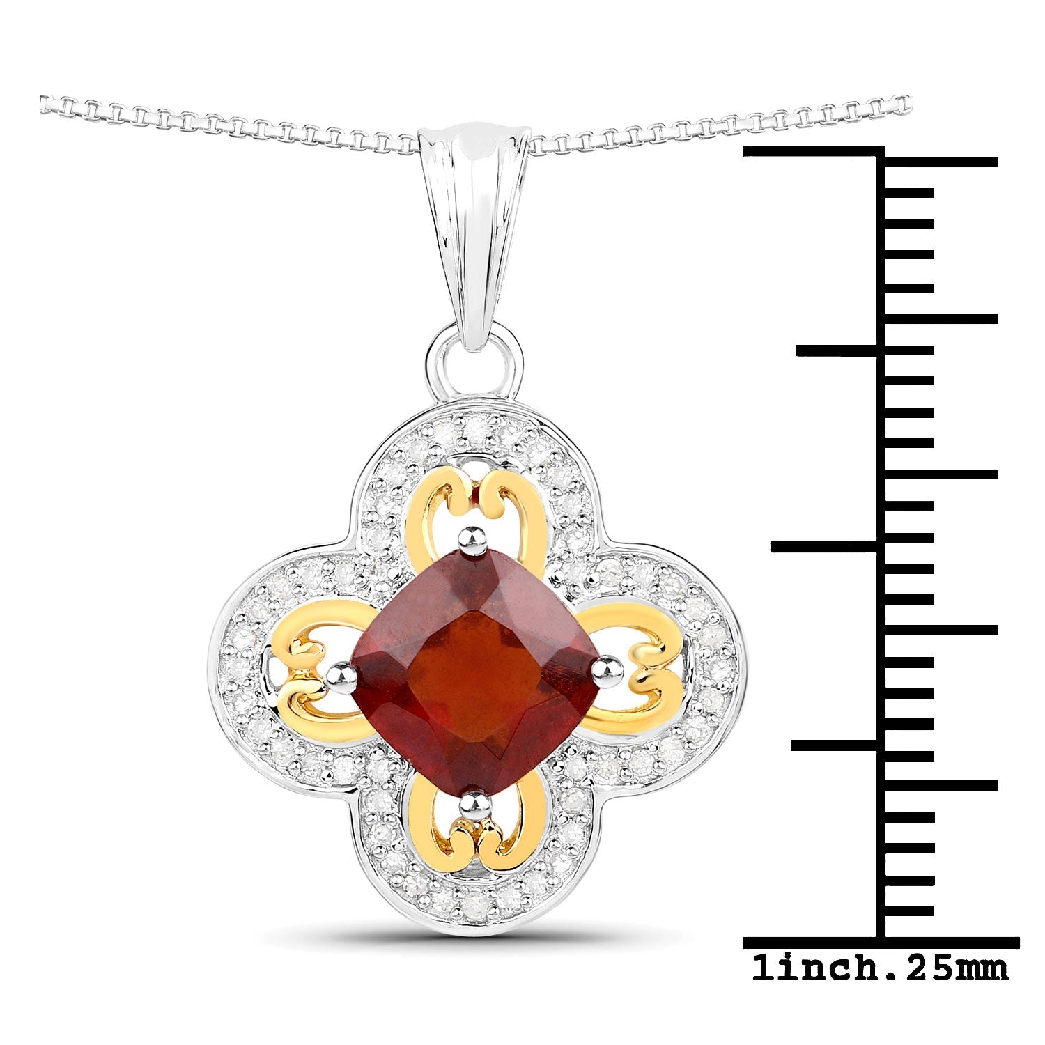 1.63 Carat Genuine Hessonite and White Diamond 18K Yellow Gold with .925 Sterling Silver Pendant