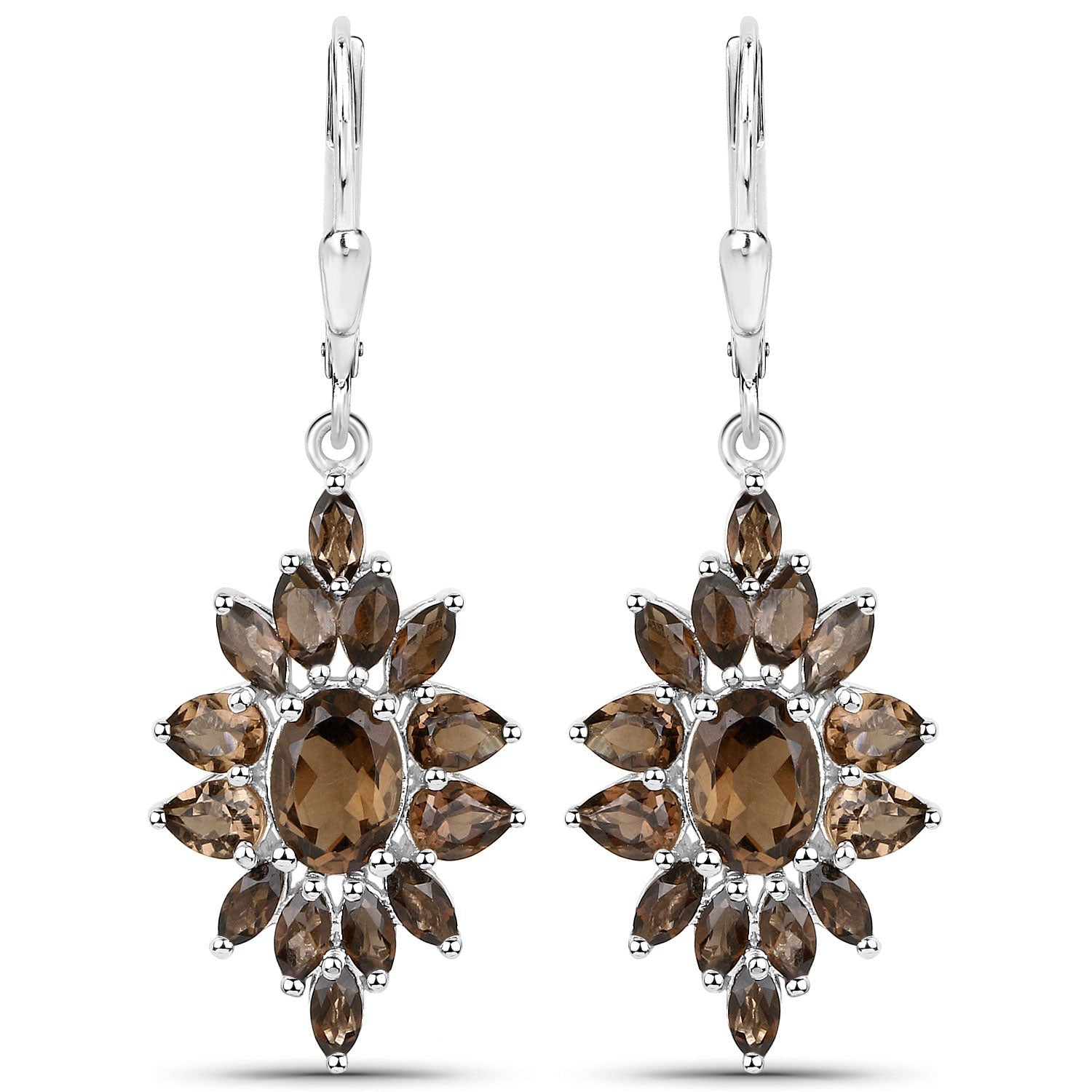 16.36 Carat Genuine Smoky Quartz .925 Sterling Silver 3 Piece Jewelry Set (Ring, Earrings, and Pendant w/ Chain)