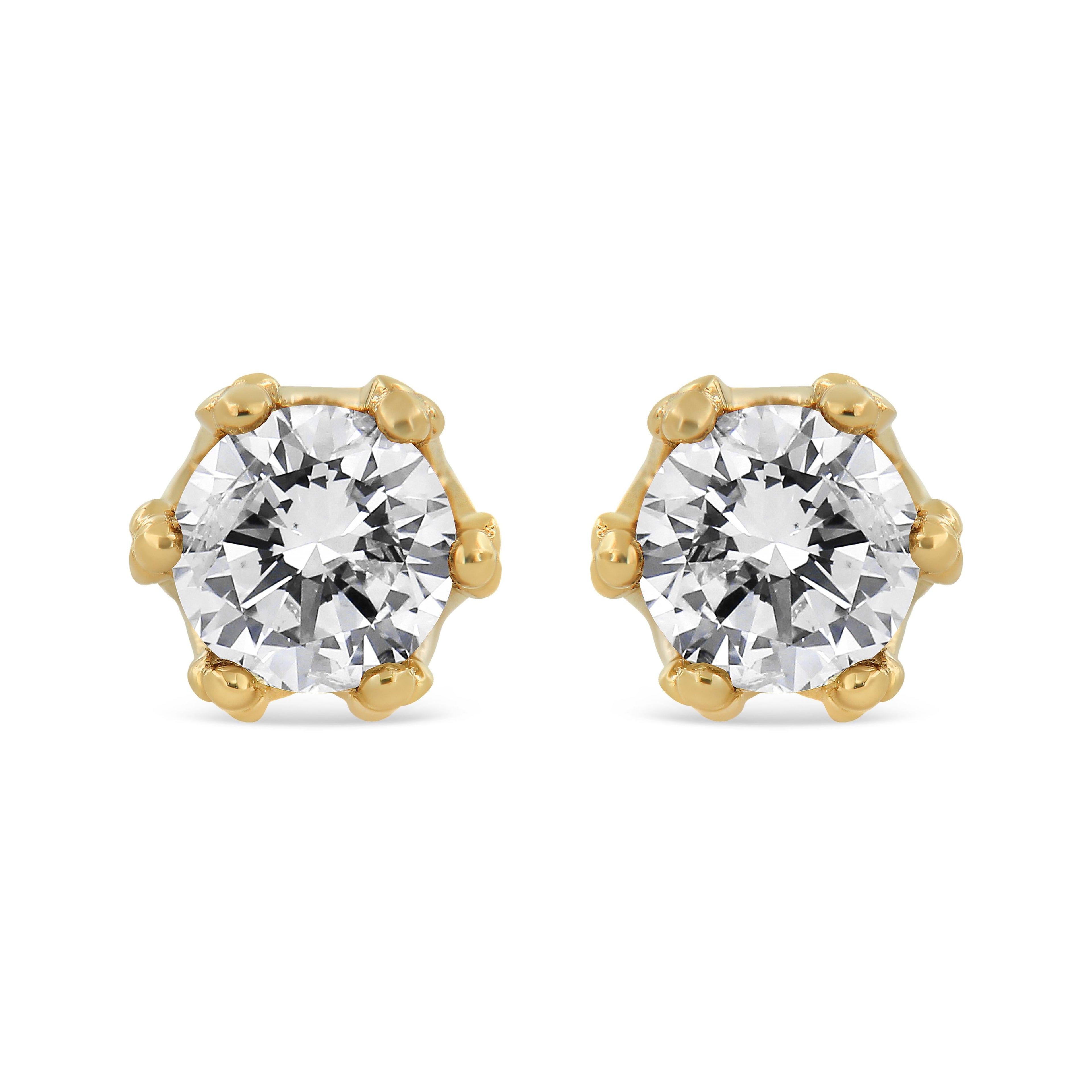 14K Yellow Gold 2.0 Cttw Round Diamond Crown Stud Earrings (I-J Color, I1-I2 Clarity)