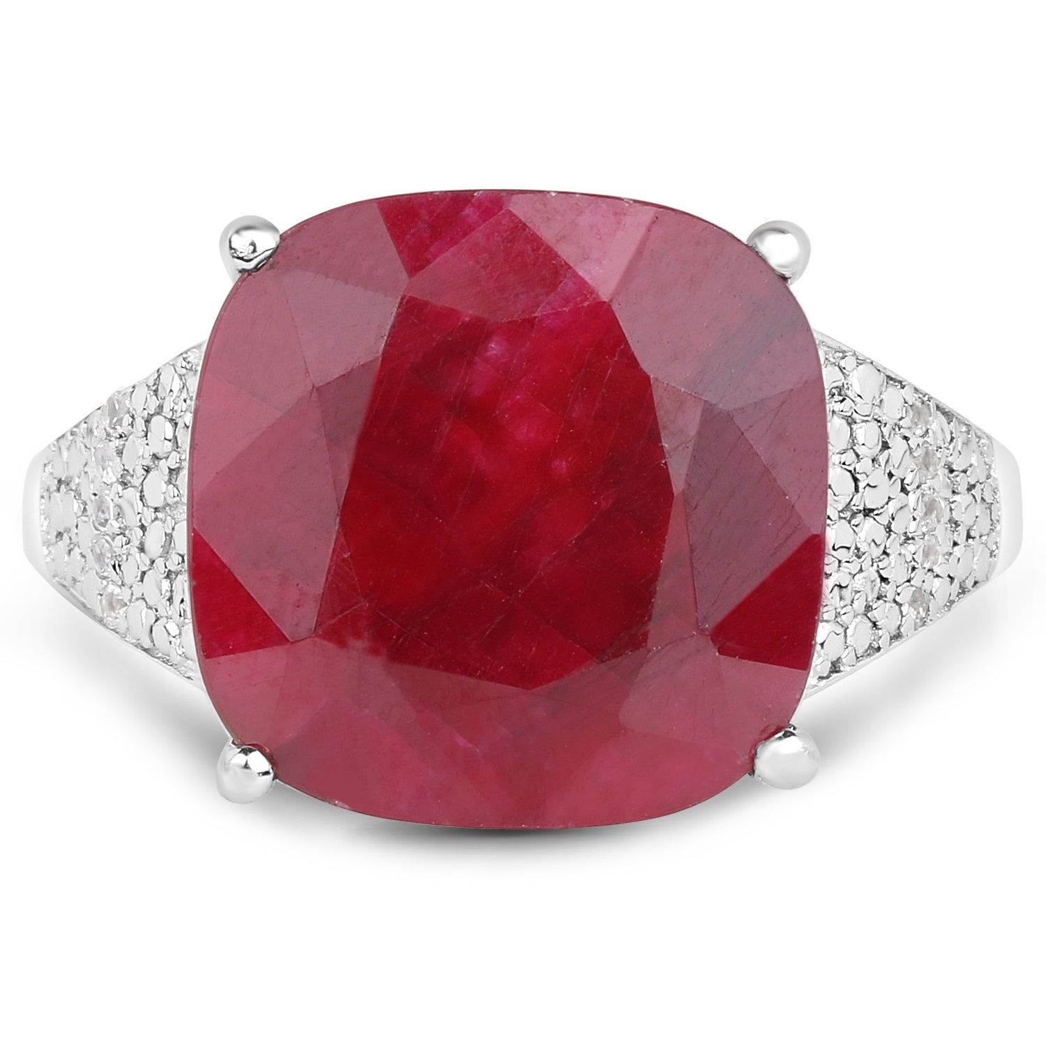 14.47 Carat Dyed Ruby and White Topaz .925 Sterling Silver Ring