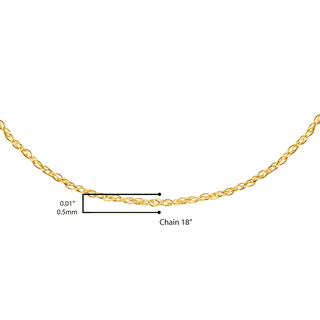 Solid 10K Yellow Gold 0.5mm Slim and Dainty Unisex 18" Rope Chain Necklace