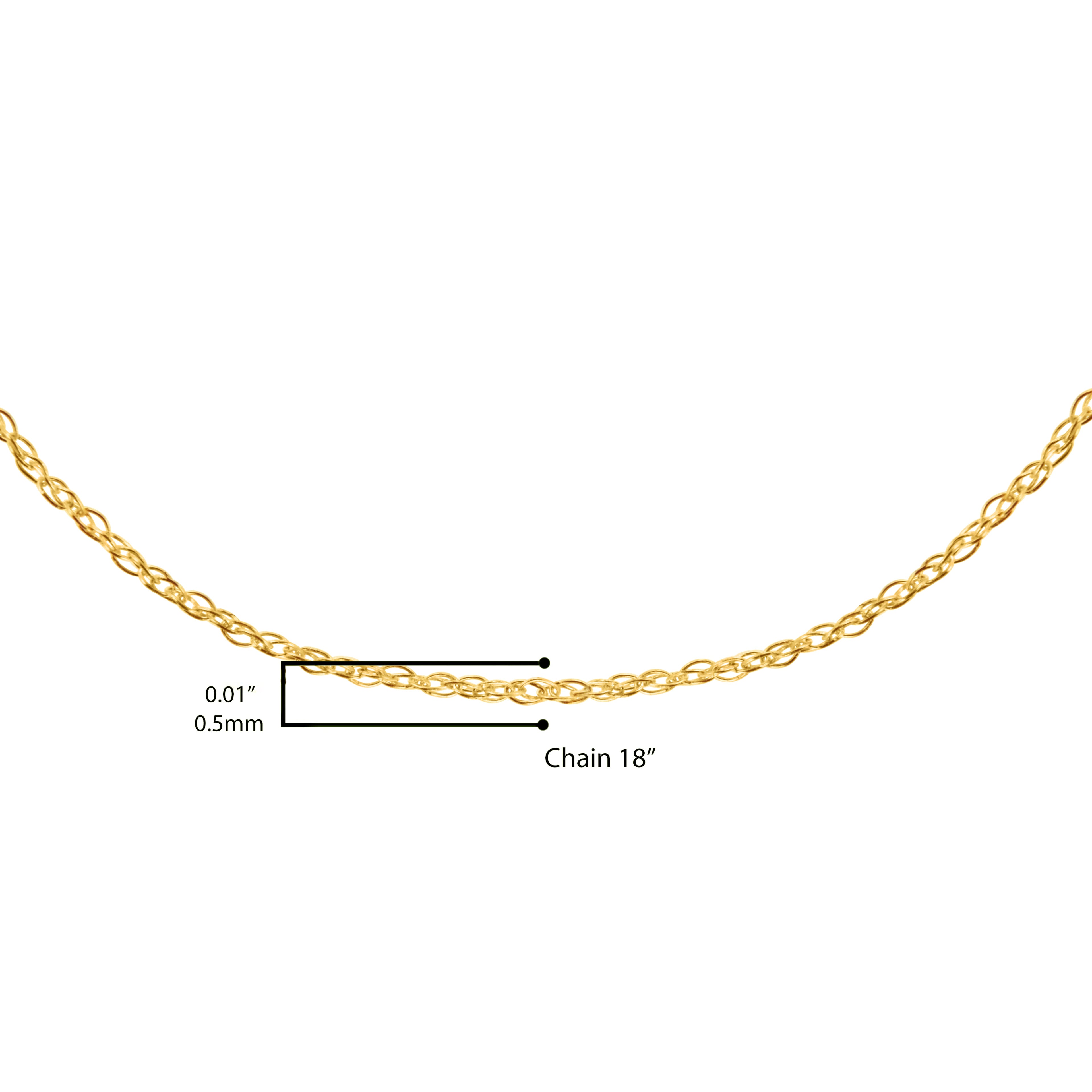 Solid 10K Yellow Gold 0.5mm Slim and Dainty Unisex 18" Rope Chain Necklace