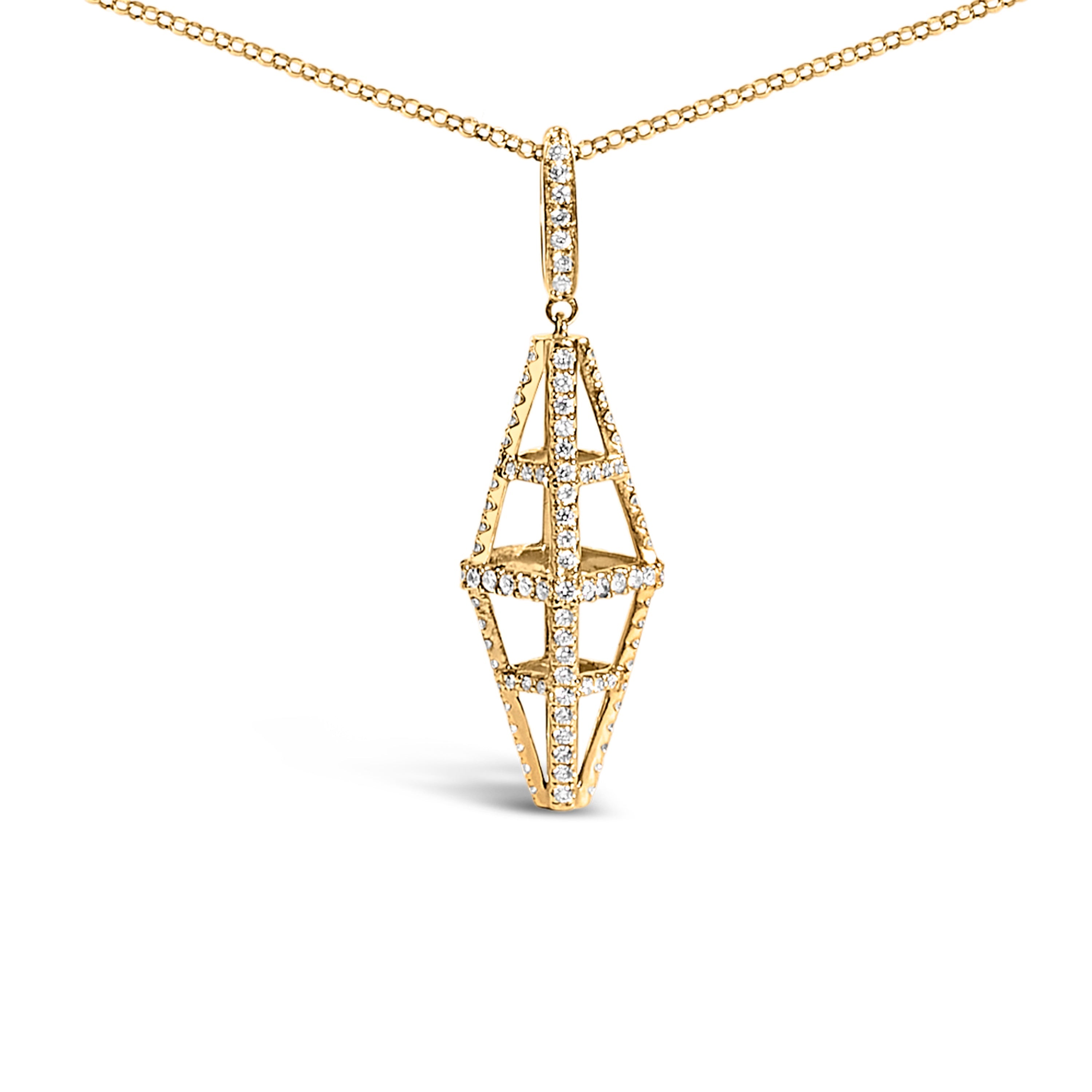 14K Yellow Gold 1.0 Cttw Diamond Studded Geometric Double Pyramid 18" Pendant Necklace (G-H Color, SI1-SI2 Clarity)