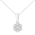 14K White Gold 1/2 cttw Prong Set Round-Cut Diamond 7 Stone Floral Cluster 18" Pendant Necklace (H-I Color, I1-I2 Clarity)