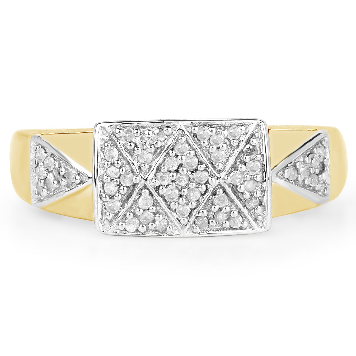 14K Yellow Gold Plated 0.21 Carat Genuine White Diamond .925 Sterling Silver Ring