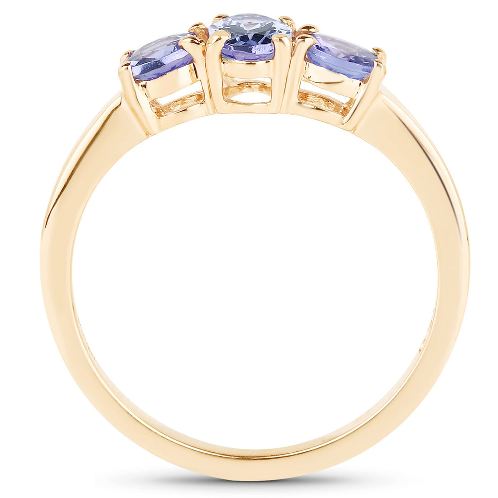 18K Yellow Gold Plated 0.90 Carat Genuine Tanzanite .925 Sterling Silver Ring