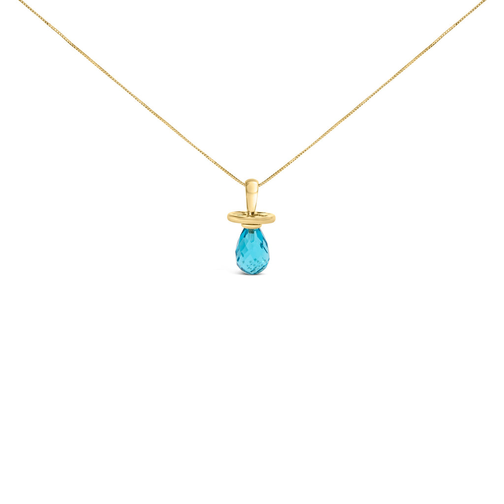 14K Yellow Gold and Blue Quartz Pacifier Pendant Necklace - 18" Inches