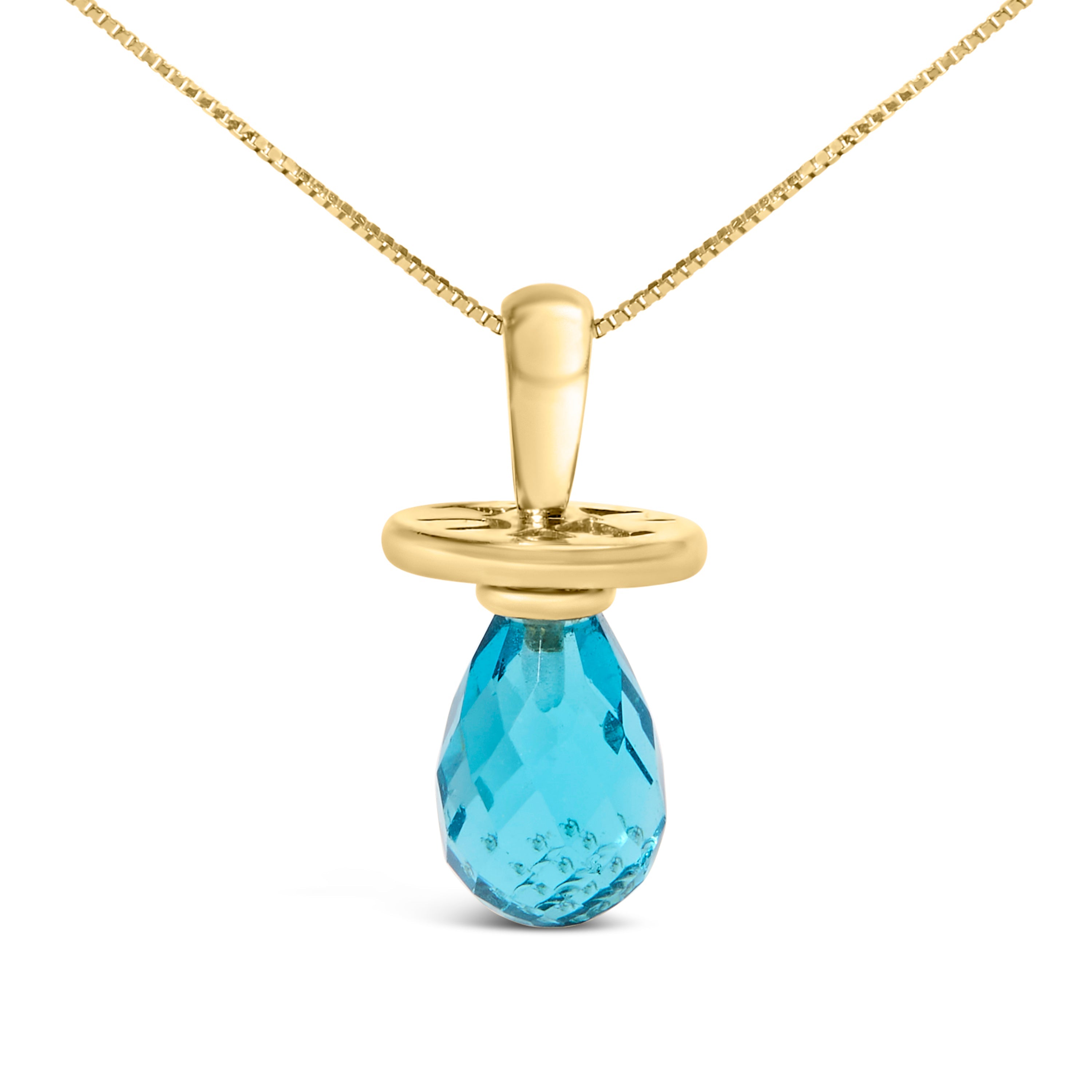 14K Yellow Gold and Blue Quartz Pacifier Pendant Necklace - 18" Inches