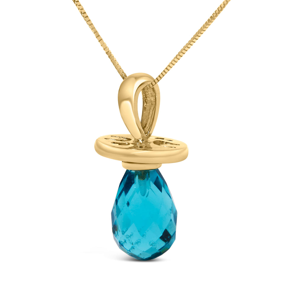 14K Yellow Gold and Blue Quartz Pacifier Pendant Necklace - 18" Inches