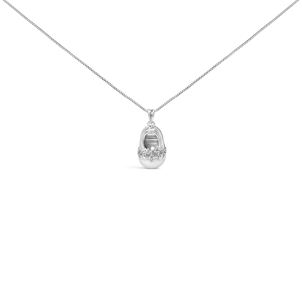 14K White Gold Diamond Accent Baby Shoe with Bow Pendant 18" Necklace (G-H Color, SI1-SI2 Clarity)