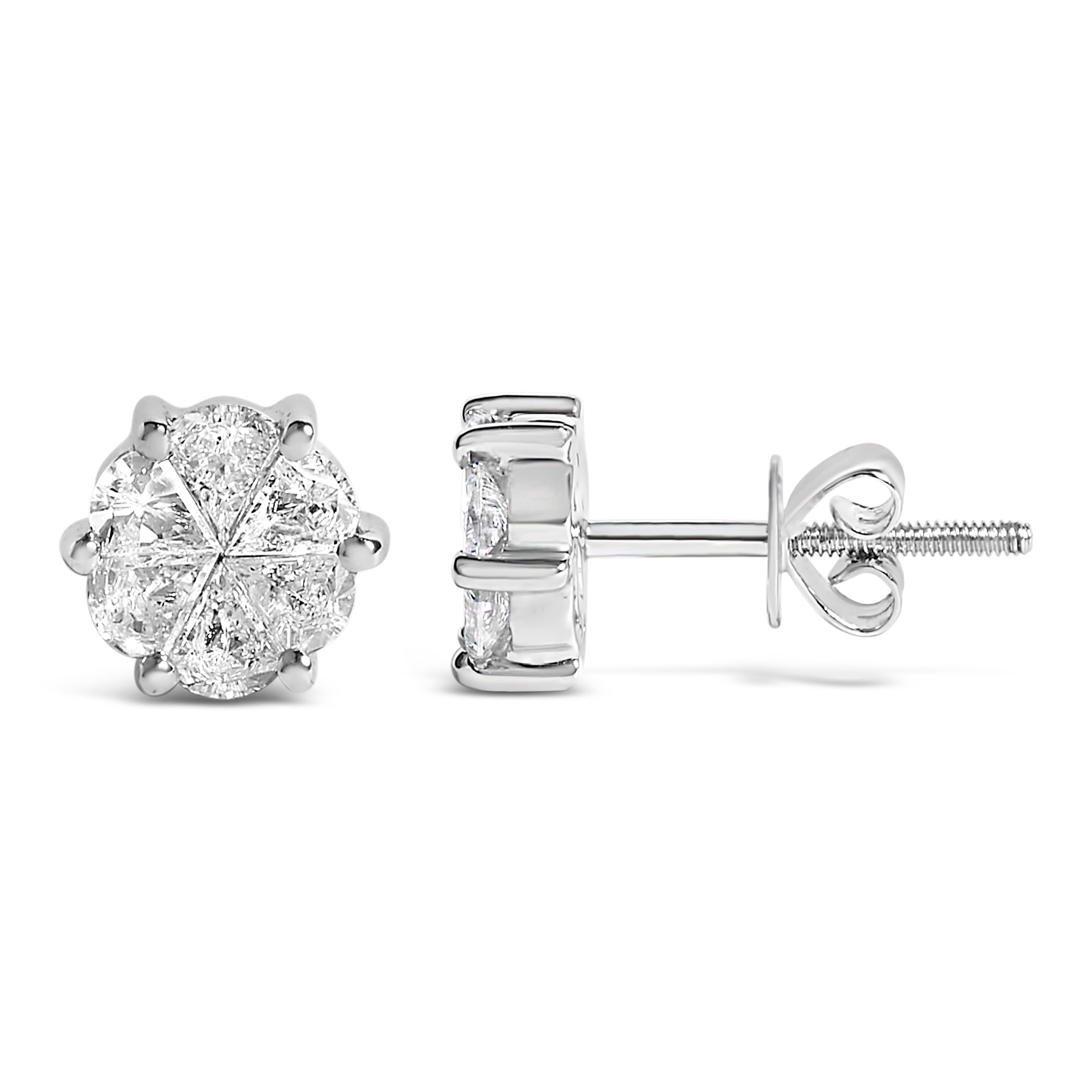 14K White Gold 1.00 Cttw Pie Cut Diamond Solitaire Style Stud Earring (H-I Color, SI1-SI2 Clarity)