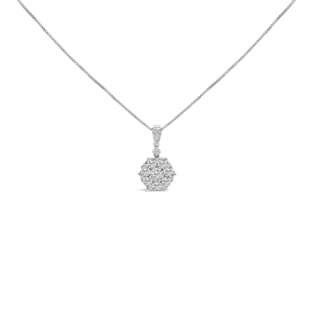 14K White Gold 1 1/5 Cttw Diamond Composite Cluster Pendant Necklace (F-G Color, VS2-SI1 Clarity) - 18" Inches