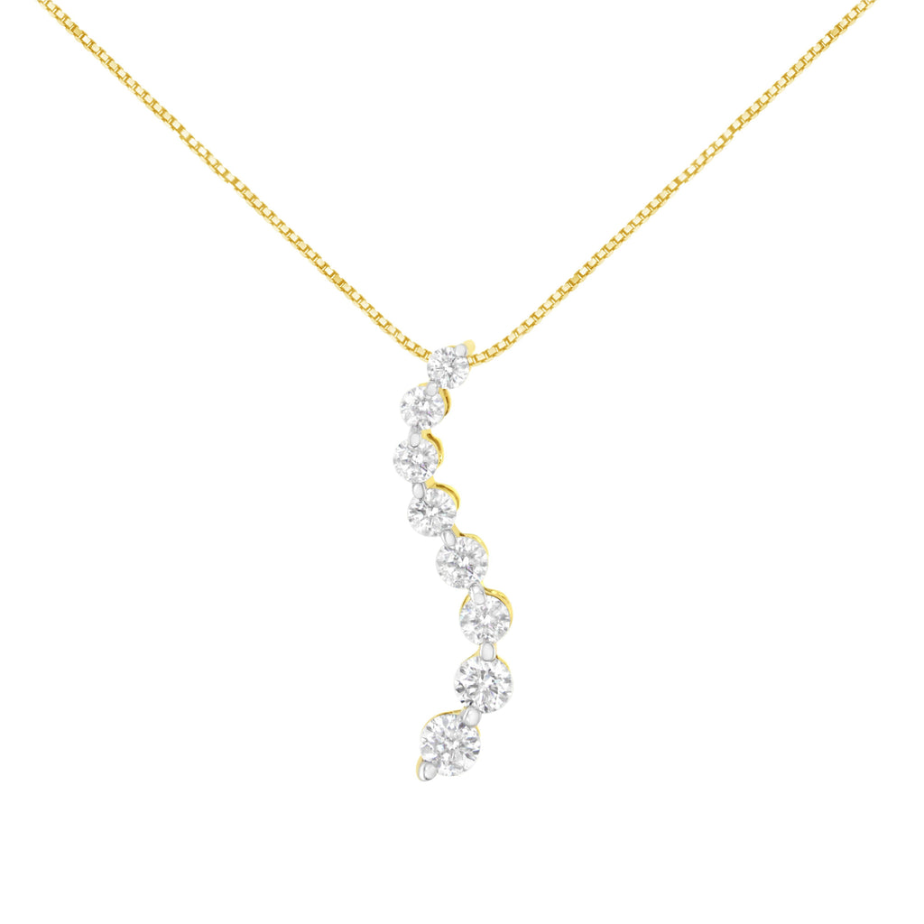 14k Yellow Gold 3.0 cttw Baguette and Brilliant Round-Cut Diamond Journey 18" Pendant Necklace (I-J Color, I2-I3 Clarity)