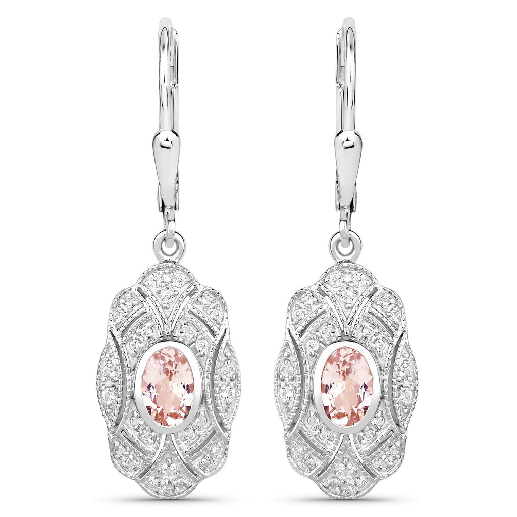 1.04 Carat Genuine Morganite and White Topaz .925 Sterling Silver Earrings