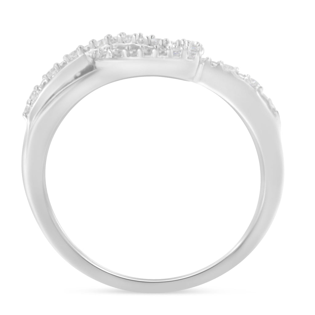 .925 Sterling Silver 1/8 Cttw Diamond Open Heart Leaf Curvy Bypass Accent Fashion or Promise Ring (I-J Color, I2-I3 Clarity) - Size 6