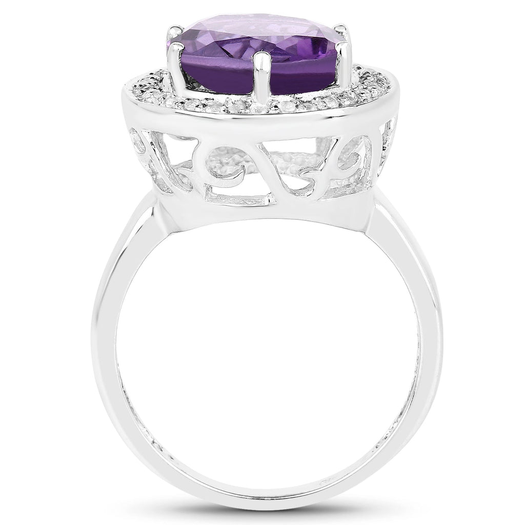 4.27 Carat Genuine Amethyst and White Topaz .925 Sterling Silver Ring