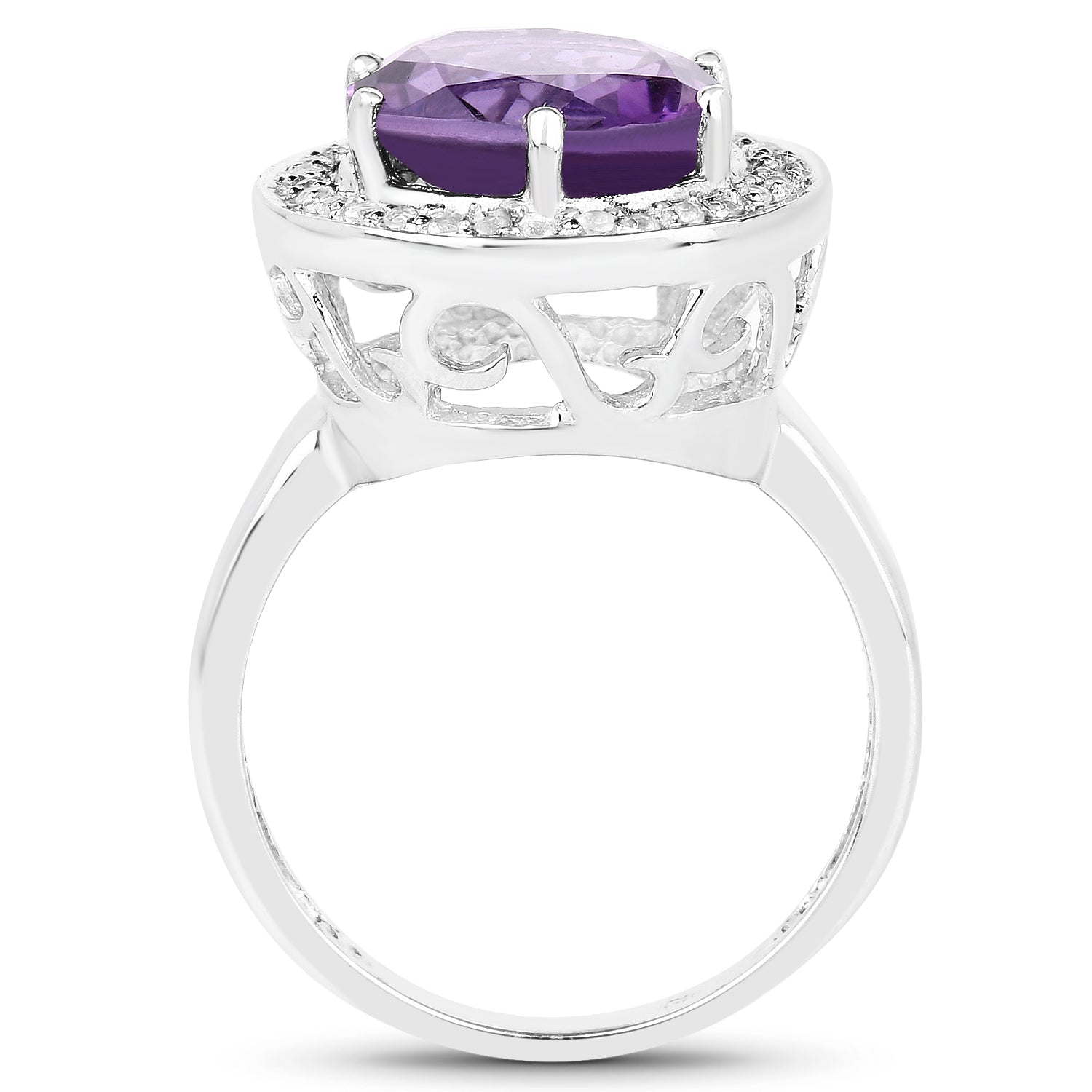 4.27 Carat Genuine Amethyst and White Topaz .925 Sterling Silver Ring