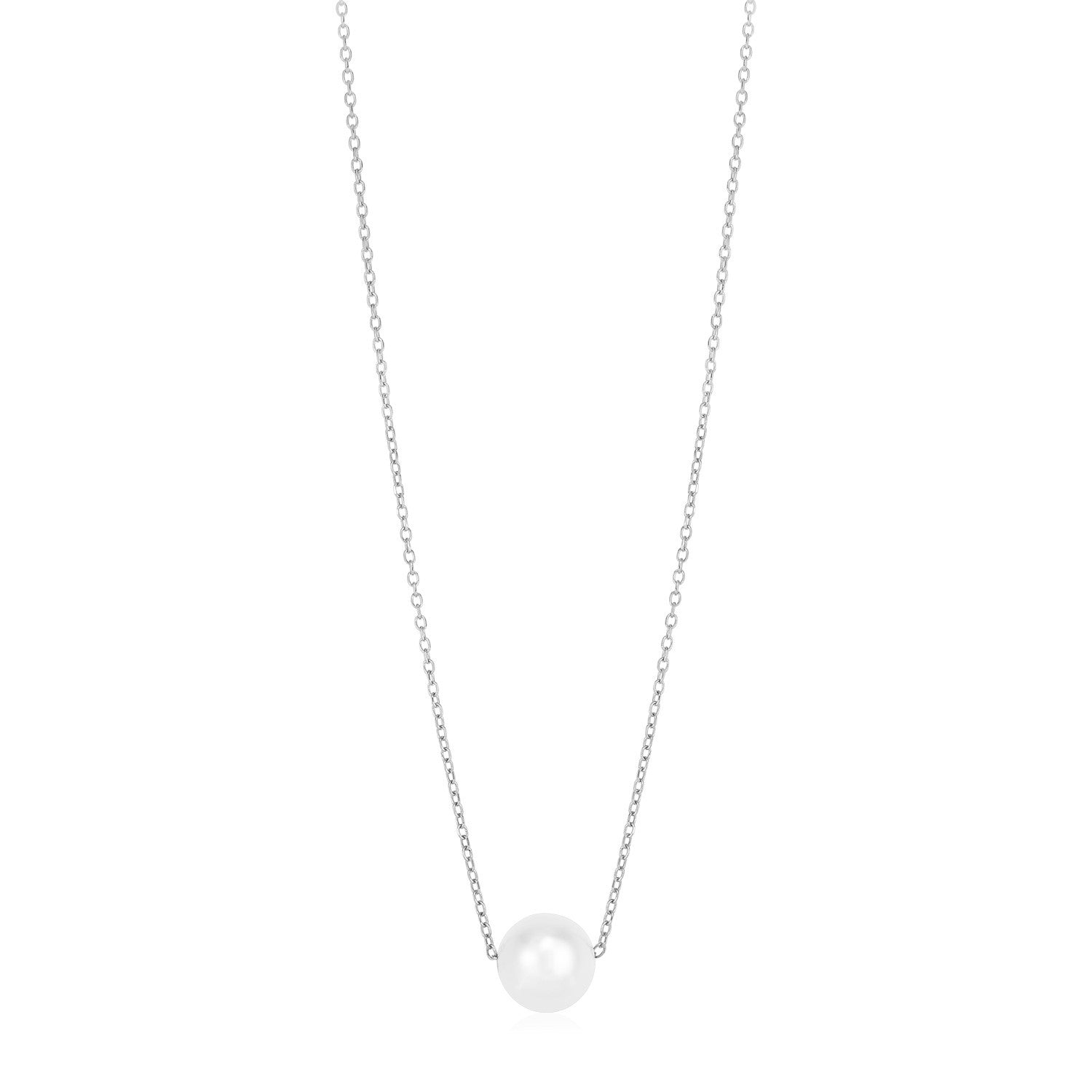 14k White Gold Pearl Solitaire Necklace