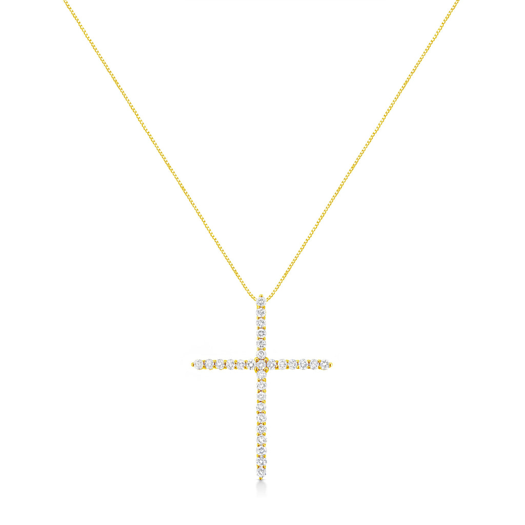 10K Yellow Gold Plated .925 Sterling Silver 3.0 Cttw Prong-Set Round Brilliant Cut Diamond Cross 18" Pendant Necklace (J-K Color, I1-I2 Clarity)