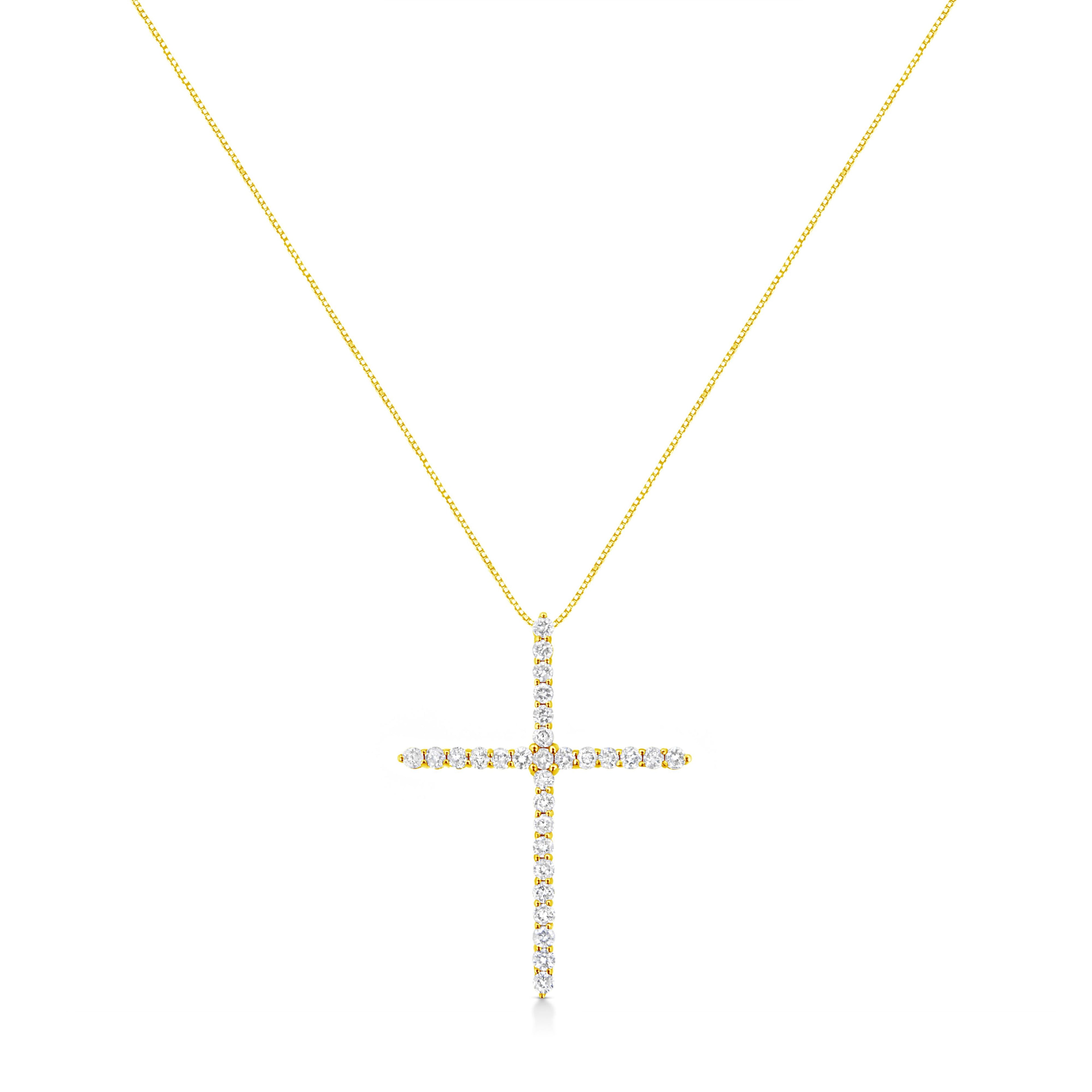 10K Yellow Gold Plated .925 Sterling Silver 3.0 Cttw Prong-Set Round Brilliant Cut Diamond Cross 18" Pendant Necklace (J-K Color, I1-I2 Clarity)