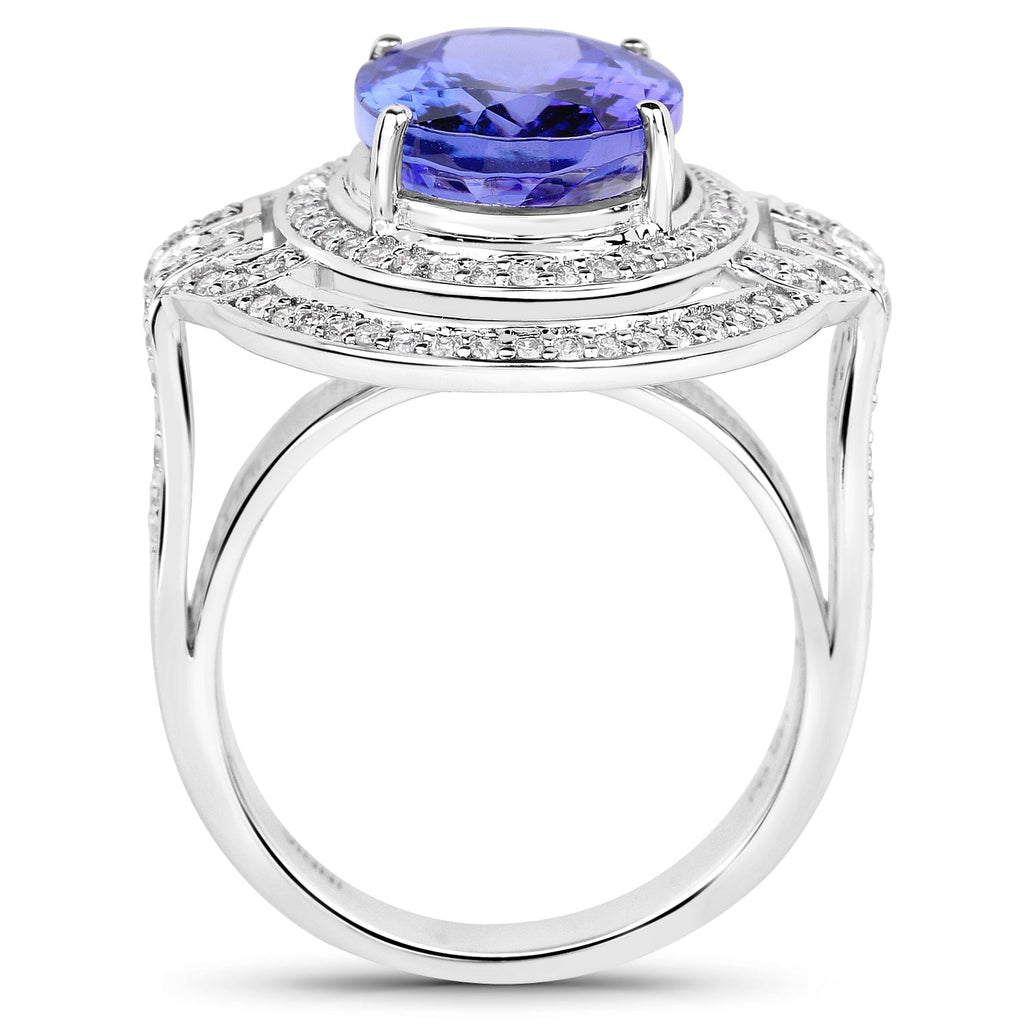 14K White Gold 6.83 Carat Genuine Tanzanite and White Diamond Ring