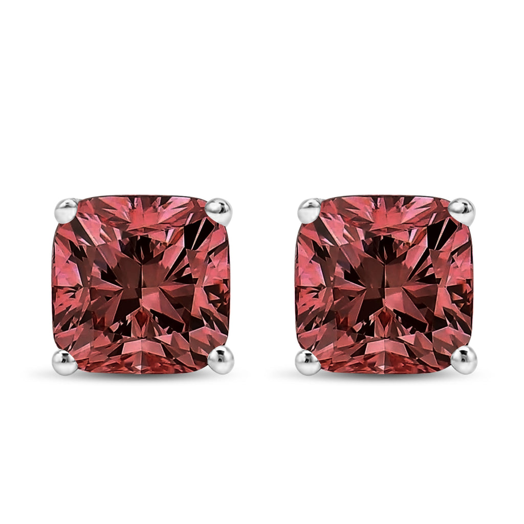 14K White Gold 1 1/2 Cttw Lab Grown Pink Cushion 4-Prong Set Classic Diamond Solitaire Stud Earrings (Pink Color, VS1-VS2 Clarity)