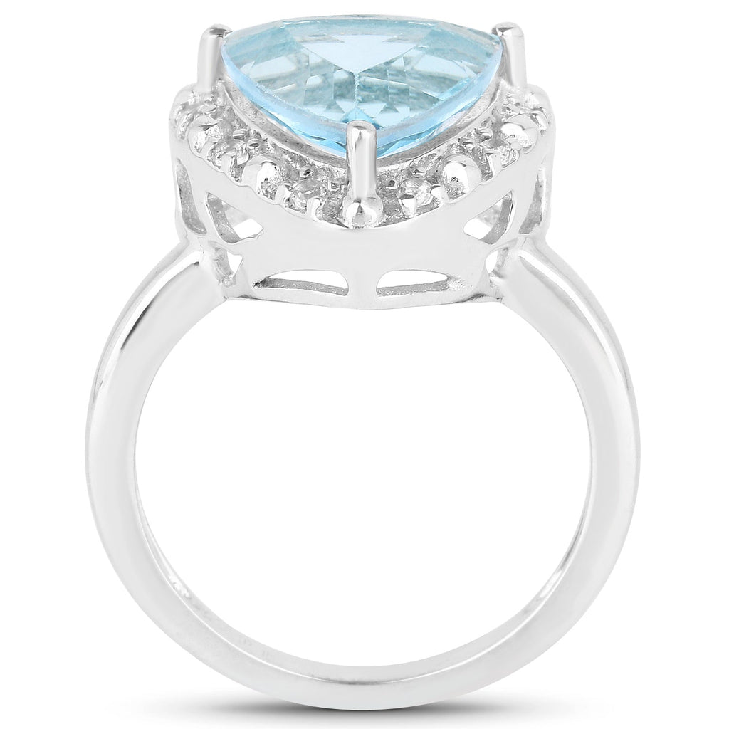 5.05 Carat Genuine Blue Topaz and White Topaz .925 Sterling Silver Ring