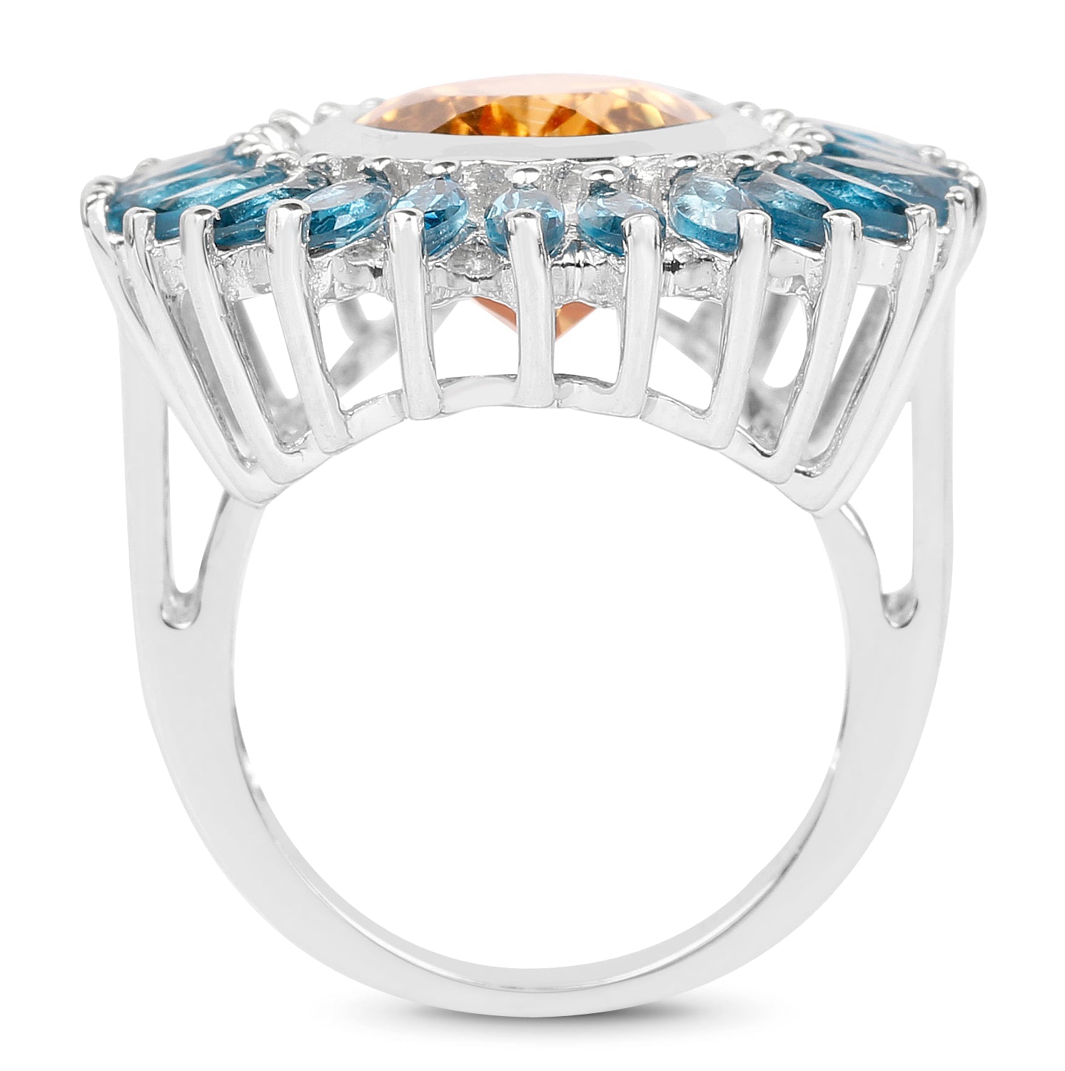 7.54 Carat Genuine Citrine & London Blue Topaz .925 Sterling Silver Ring
