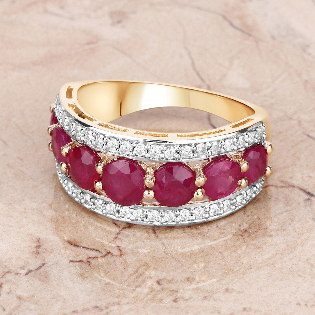 3.24 Carat Genuine Ruby and White Diamond 14K Yellow Gold Ring