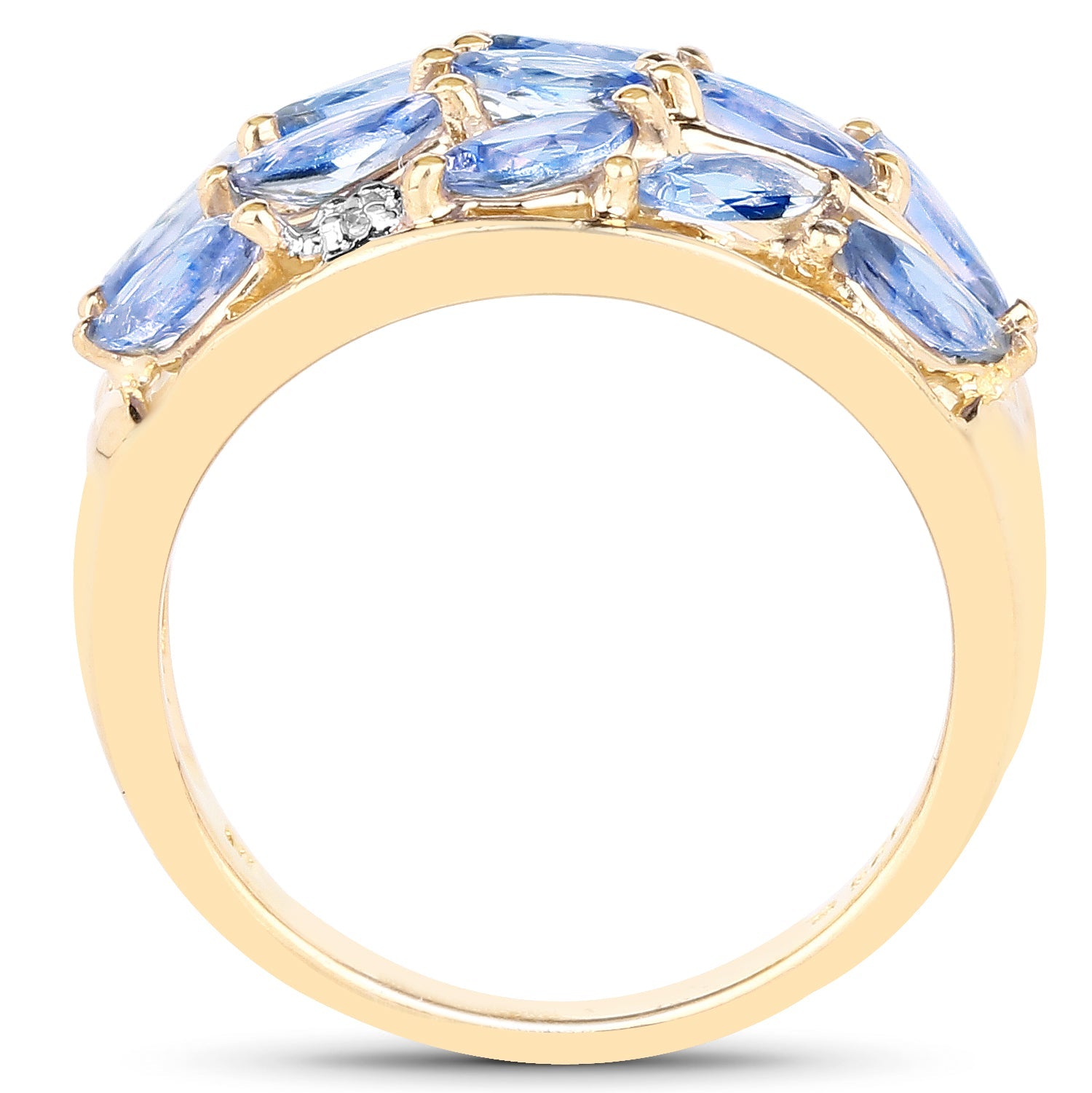 14K Yellow Gold Plated 1.56 Carat Genuine Tanzanite and White Topaz .925 Sterling Silver Ring