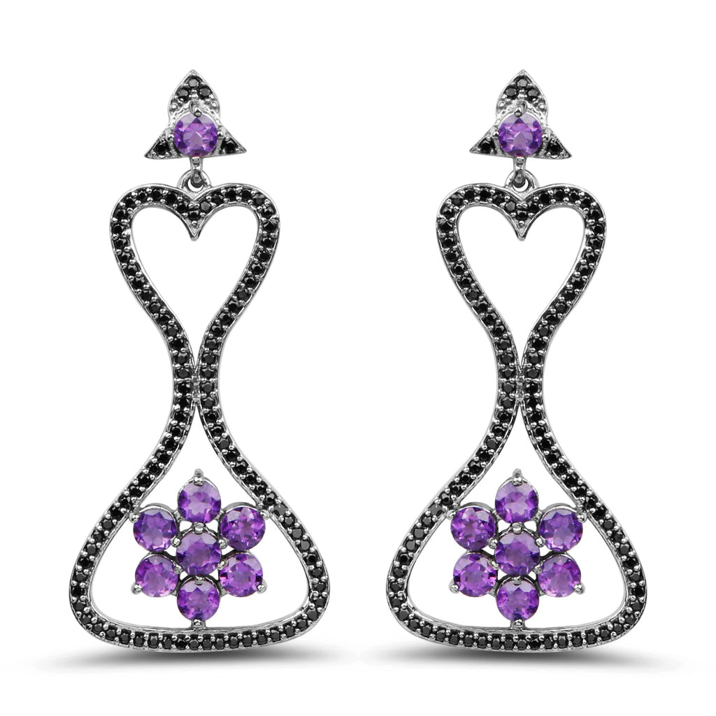 6.31 Carat Genuine Amethyst & Black Spinel .925 Sterling Silver Earrings