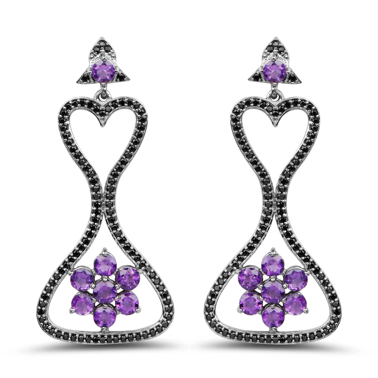 6.31 Carat Genuine Amethyst & Black Spinel .925 Sterling Silver Earrings