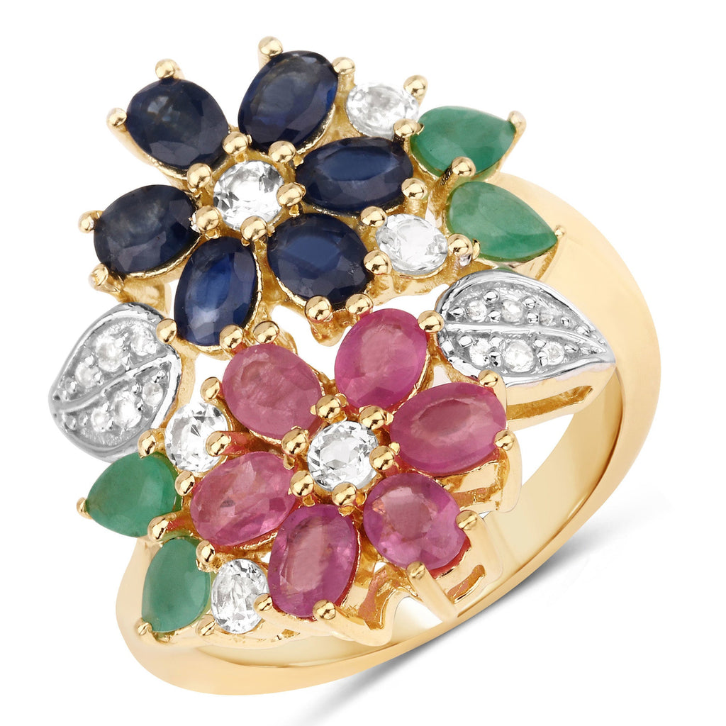 3.65 Carat Genuine Multi Stones .925 Sterling Silver Ring