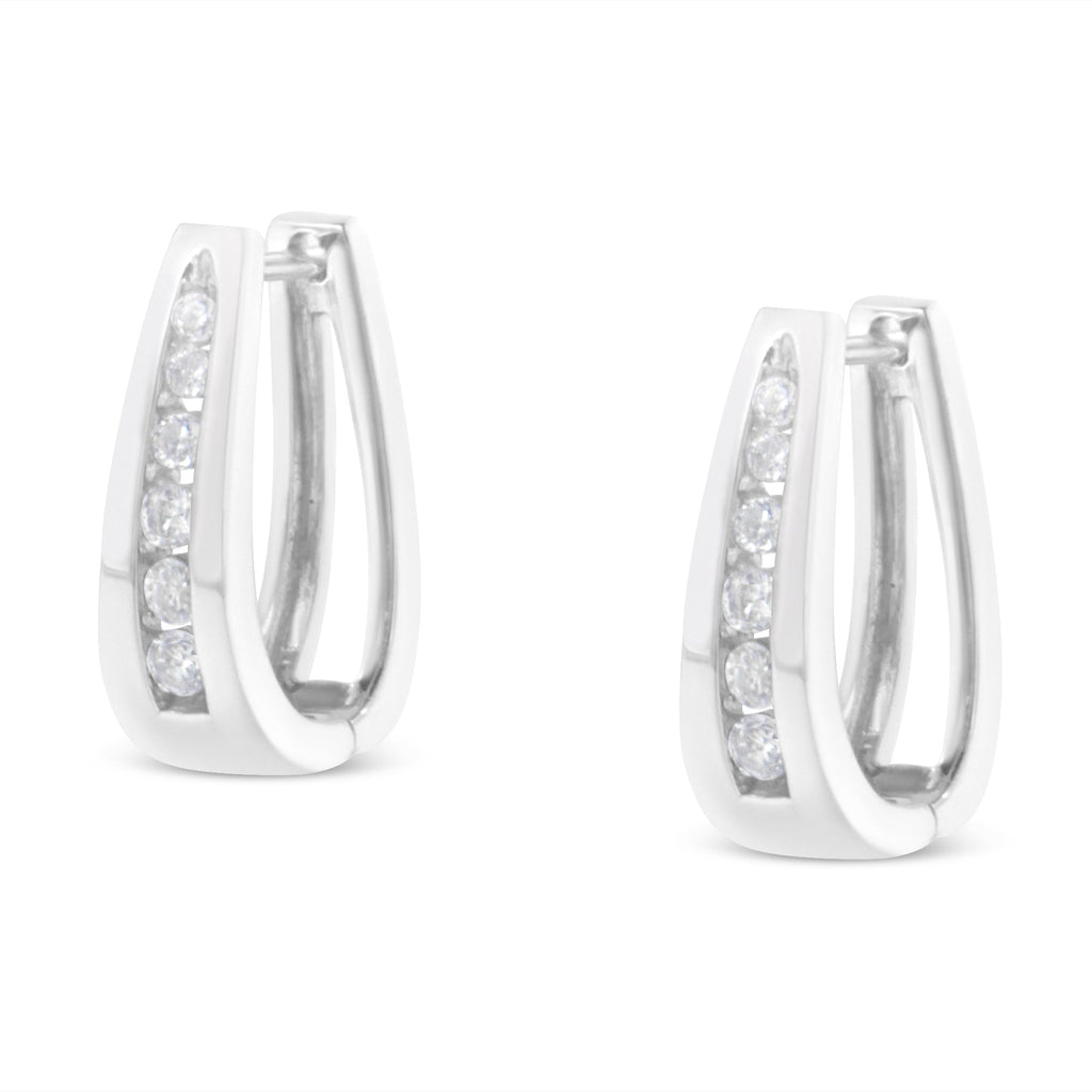 14k White Gold 1/4 Cttw Channel-Set Brilliant Round-Cut Diamond Hoop Earrings (I-J Color, I2-I3 Clarity)