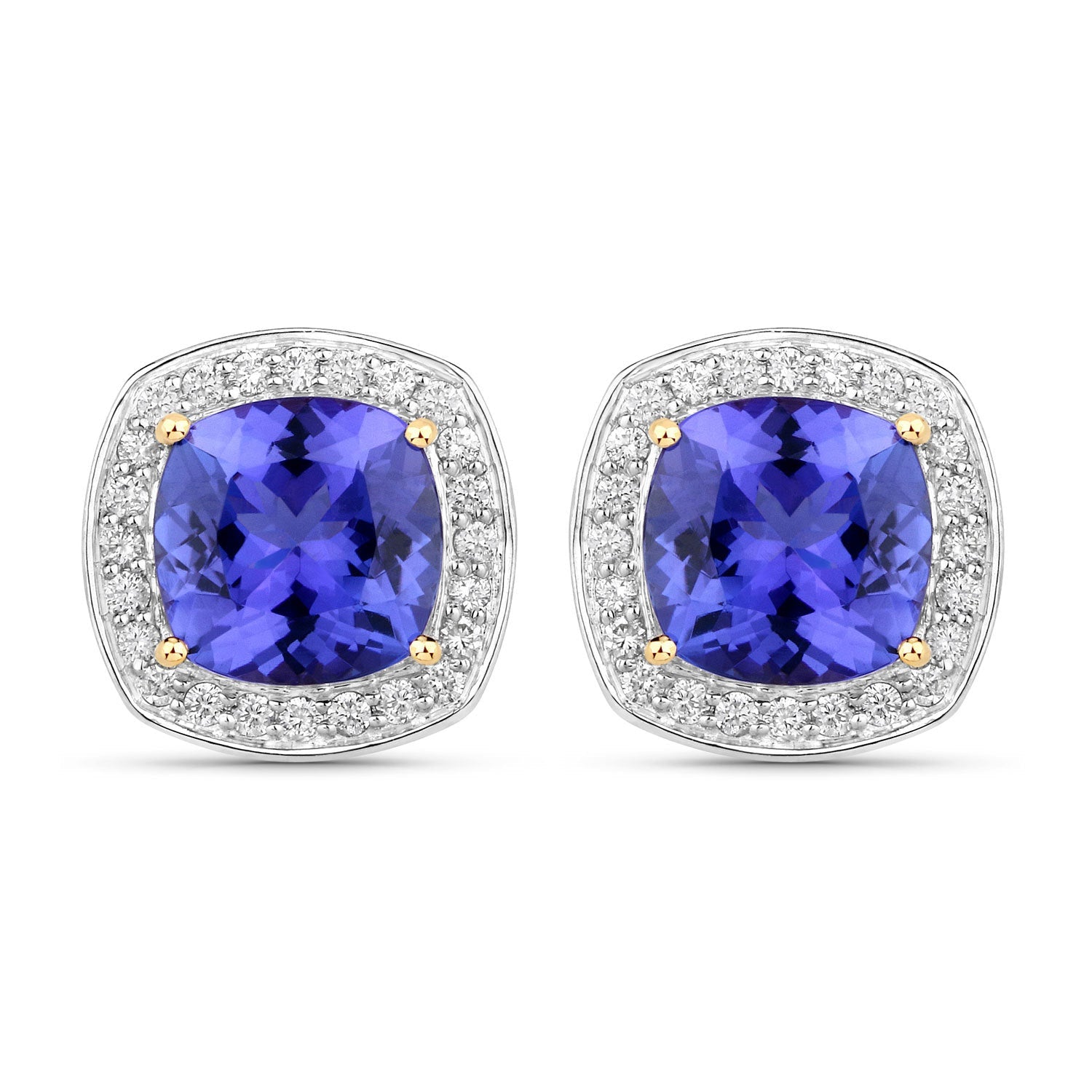 5.98 Carat Genuine Tanzanite and White Diamond 14K Yellow Gold Earrings