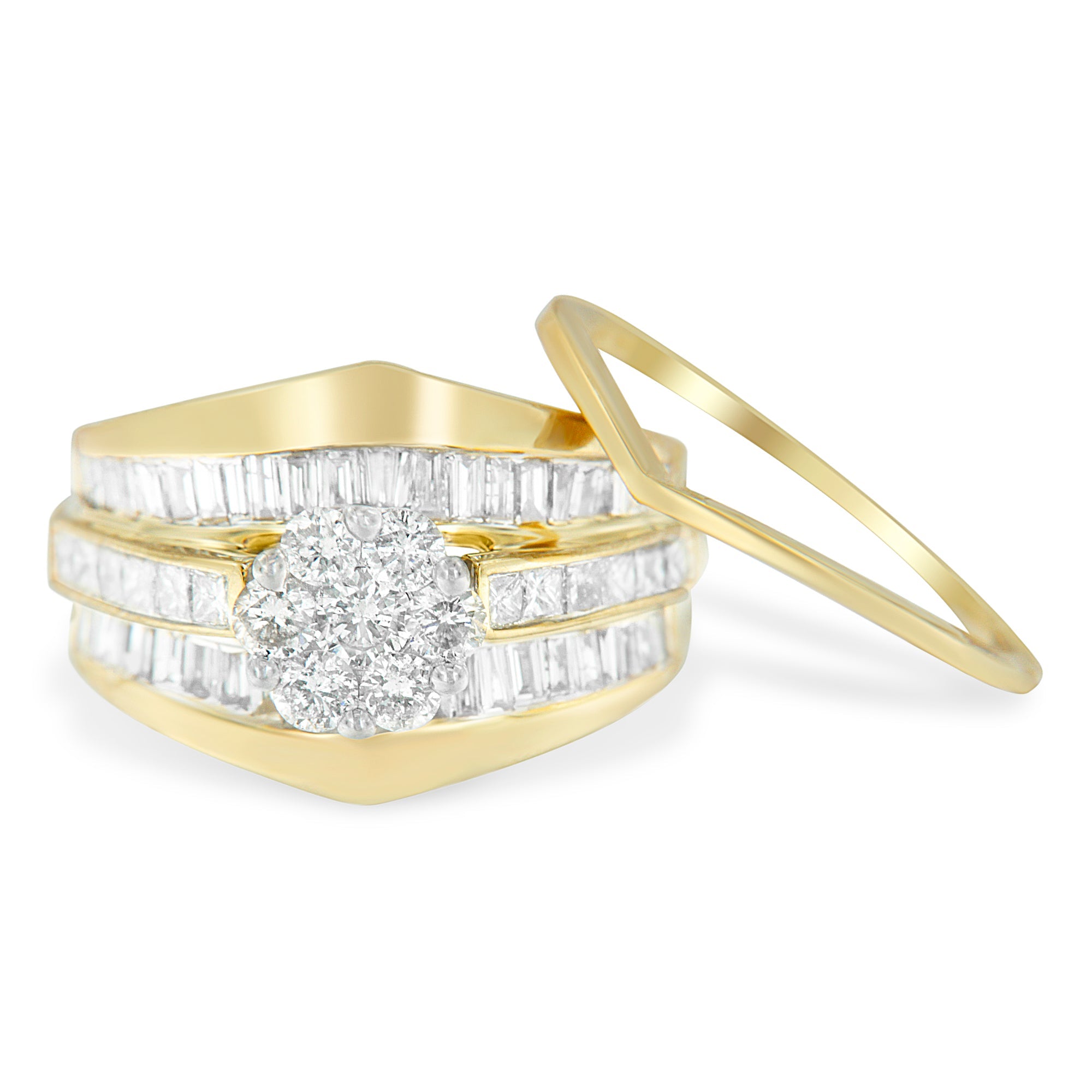 14K Yellow Gold 2-1/3 Cttw Diamond Cluster Channel Set Chevron Shaped Band Engagement Ring & Wedding Band Set (H-I Color, SI1-SI2 Clarity)- Size 5