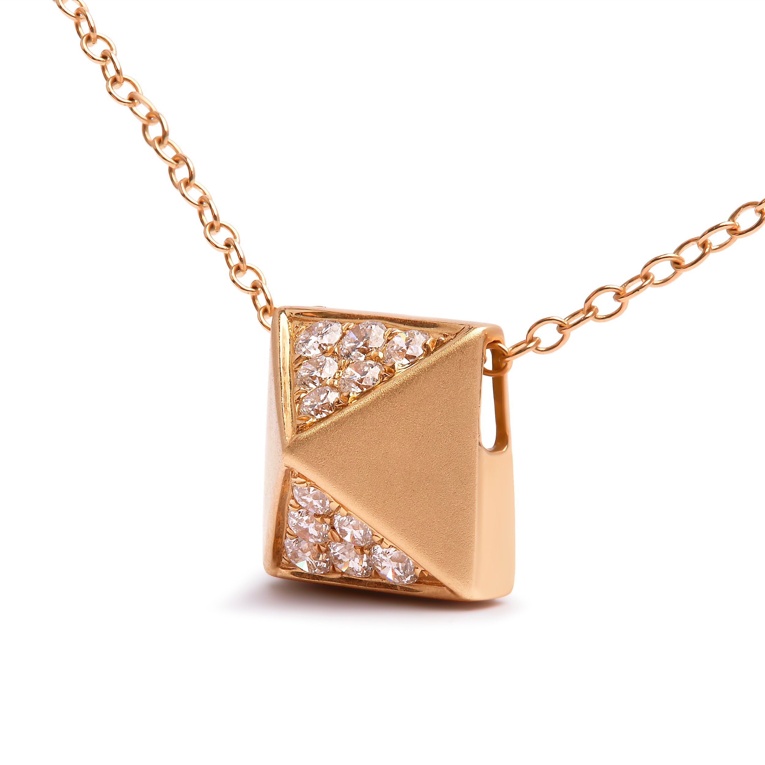 14K Yellow Gold 1/4 Cttw Diamond Matte Finished Pyramid Pendant Necklace (G-H Color, SI1-SI2 Clarity) - 18 Inches