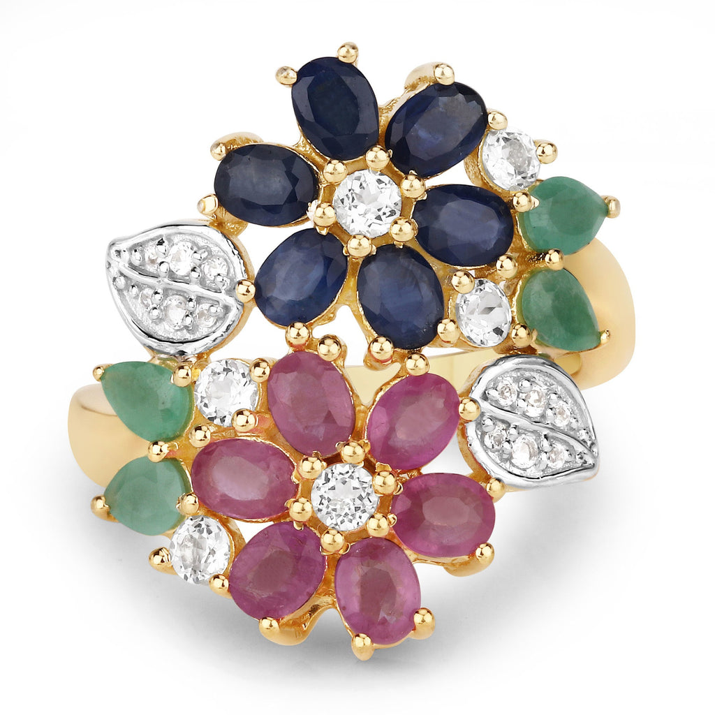 3.65 Carat Genuine Multi Stones .925 Sterling Silver Ring
