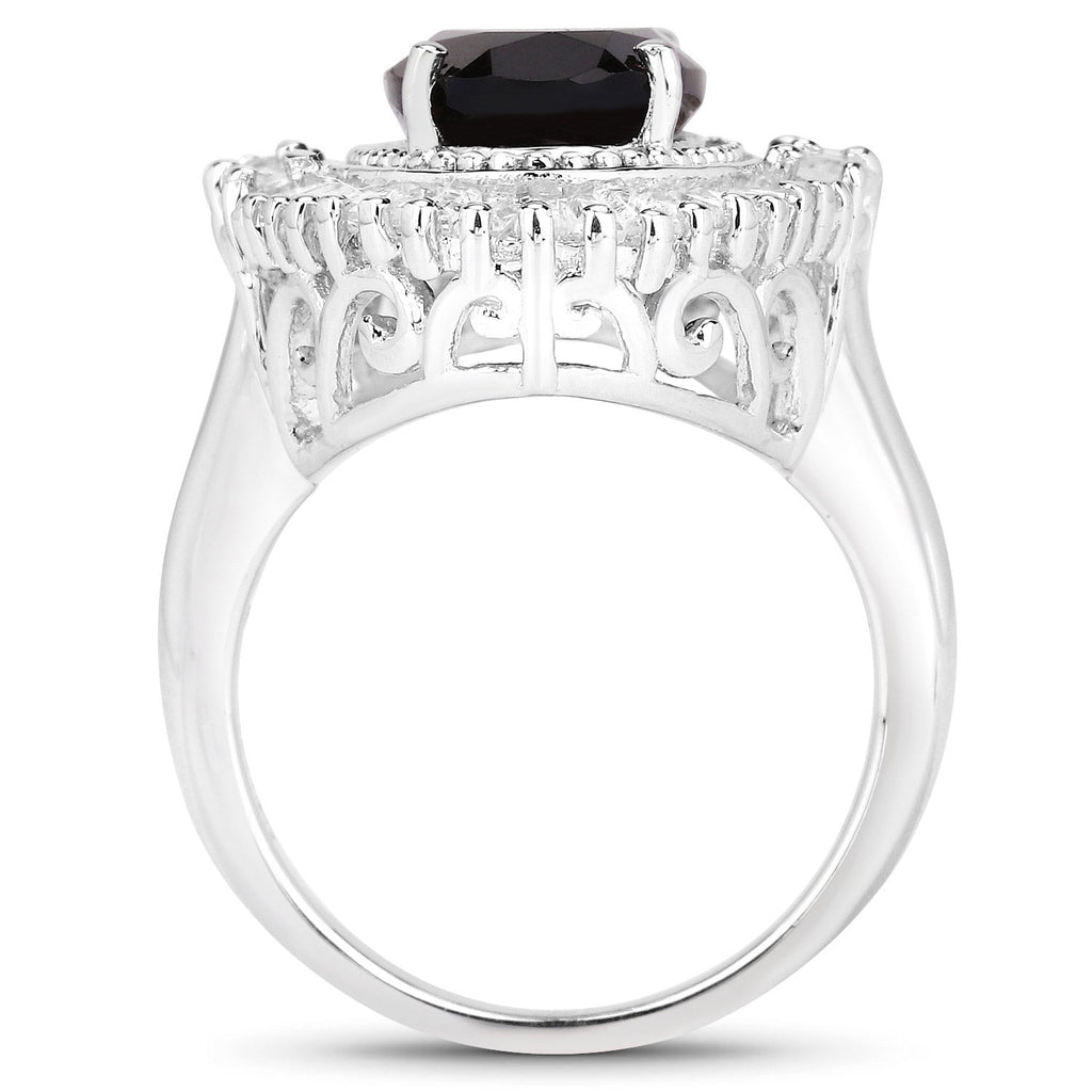 8.12 Carat Genuine Smoky Quartz and White Topaz .925 Sterling Silver Ring
