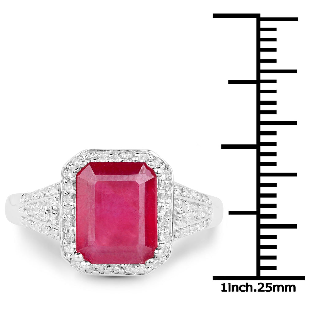 4.55 Carat Glass Filled Ruby and White Topaz .925 Sterling Silver Ring