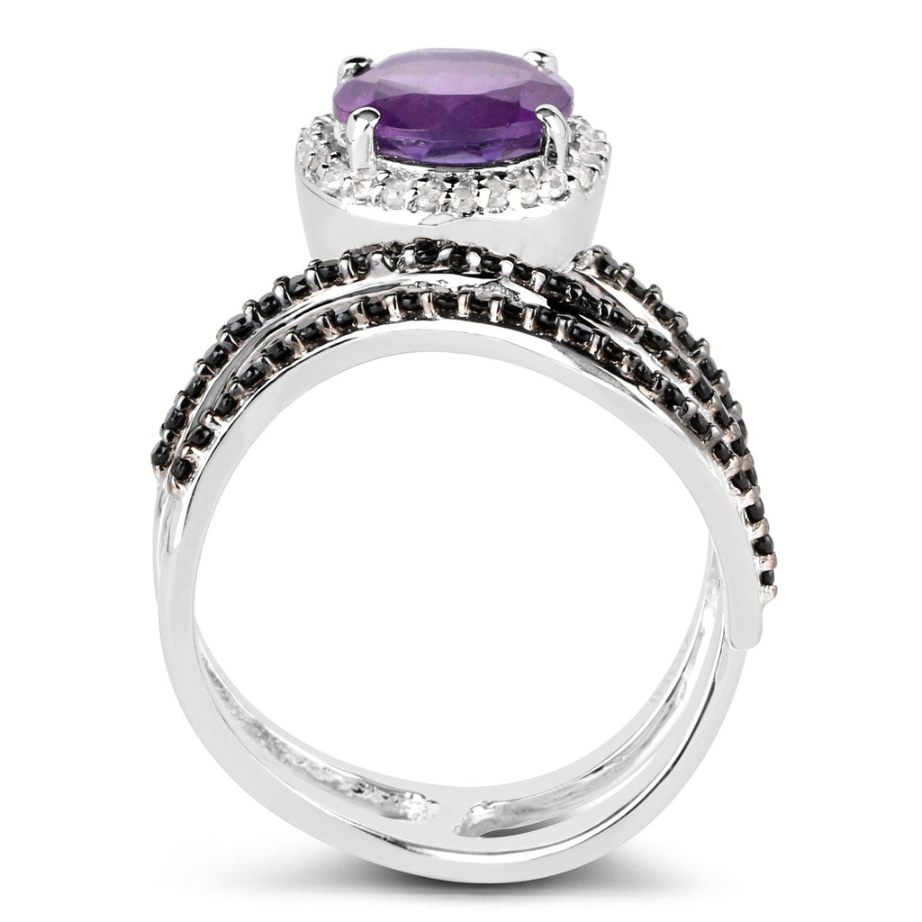 2.31 Carat Genuine Amethyst, Black Spinel and White Diamond .925 Sterling Silver Ring