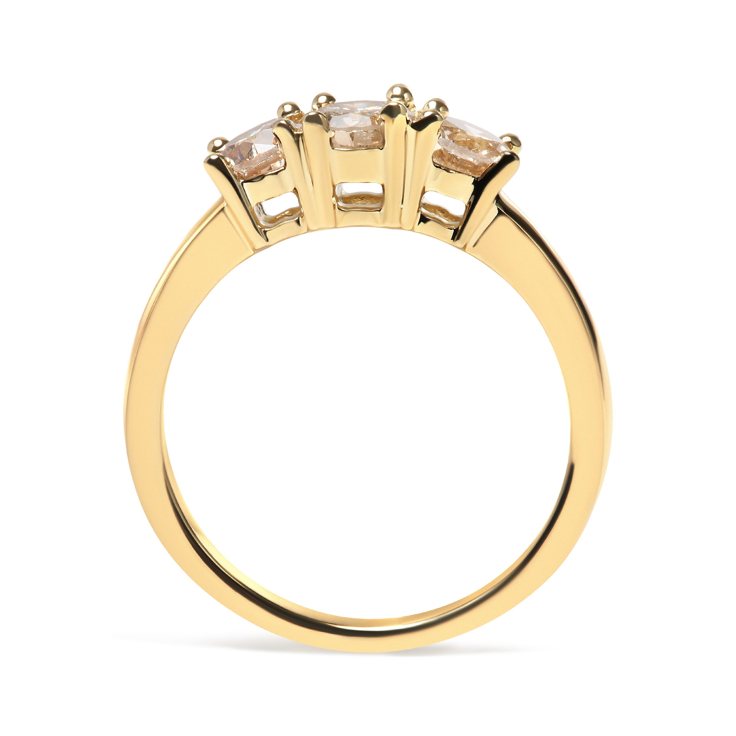10K Yellow Gold 1.00 Cttw Champagne Diamond 3-Stone Band Ring (J-K Color, I1-I2 Clarity)  - Size 7