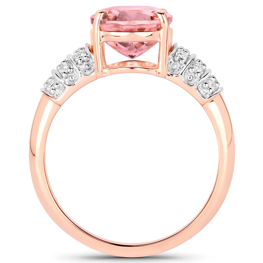 3.11 Carat Genuine Pink Tourmaline and White Diamond 14K Rose Gold Ring