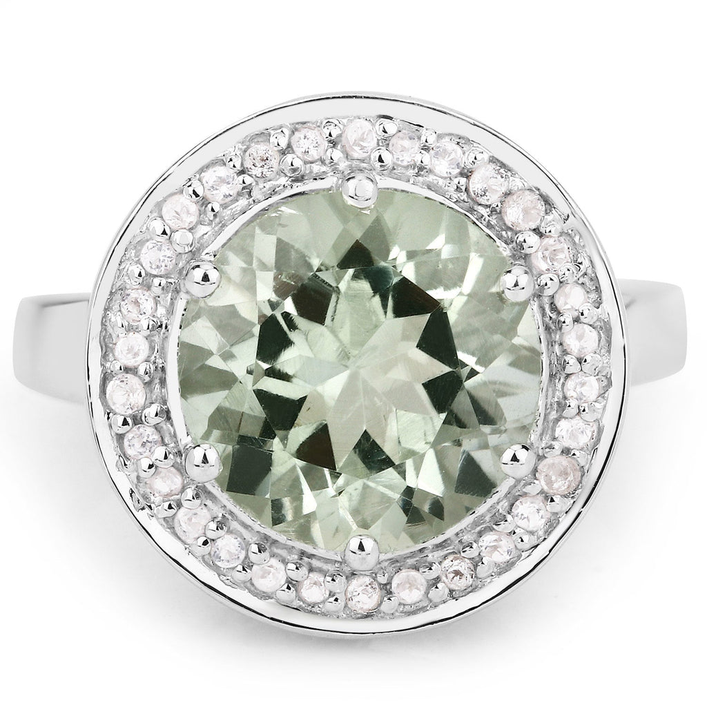 4.94 Carat Genuine Green Amethyst and White Topaz .925 Sterling Silver Ring