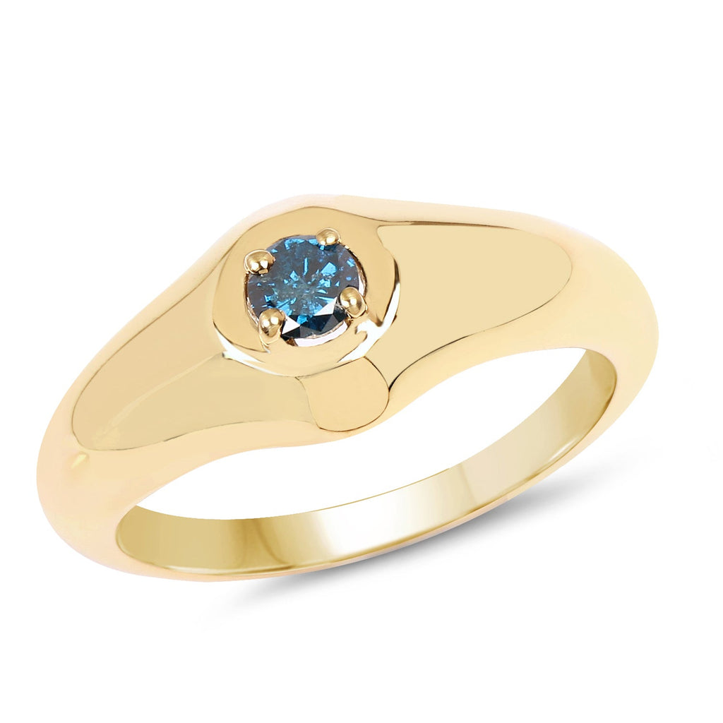 14K Yellow Gold Plated 0.20 Carat Genuine Blue Diamond .925 Sterling Silver Ring