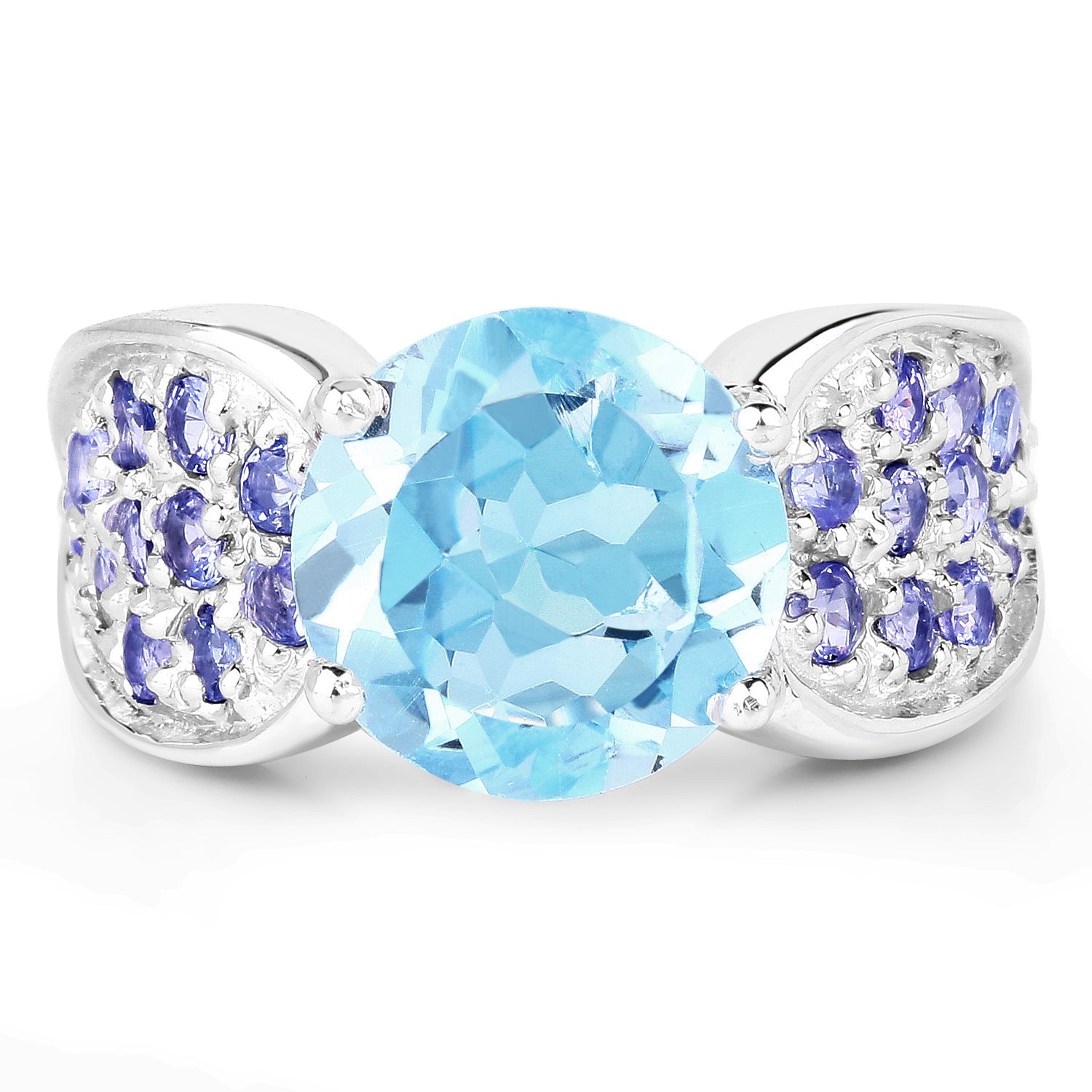 4.77 Carat Genuine Blue Topaz and Tanzanite .925 Sterling Silver Ring