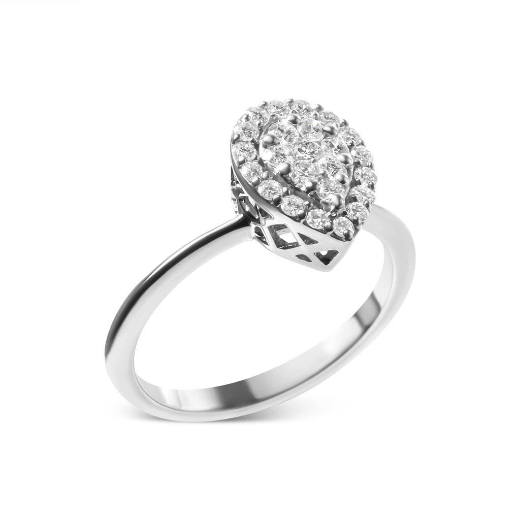 10K White Gold 3/8 Cttw Round-Cut Lab Grown Diamond Cluster Pear Promise Ring (G-H Color, VS2-SI1 Clarity) - Size 7