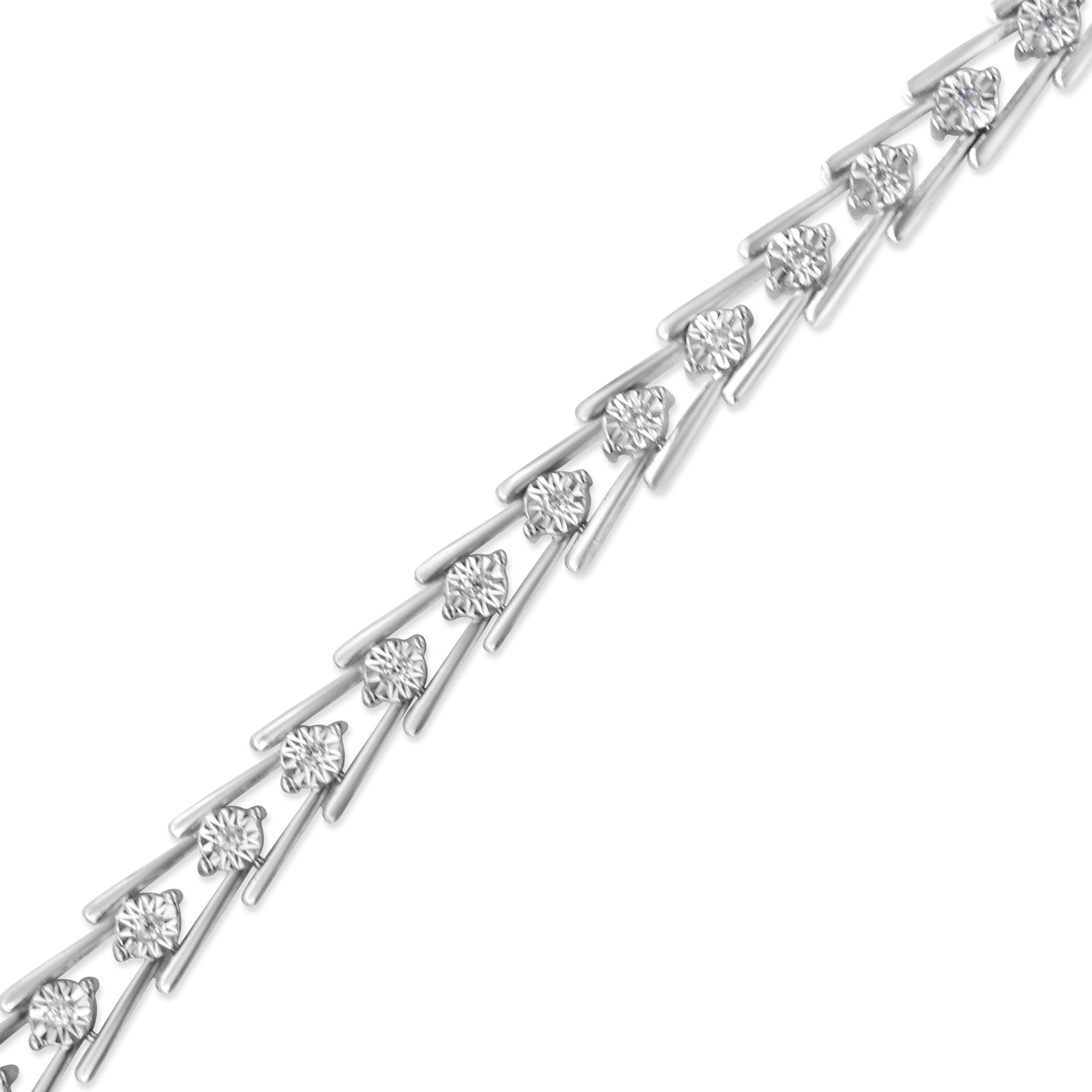 .925 Sterling Silver Diamond Miracle-Set Double Swoosh Milgrain Style Tennis Bracelet (1/2 cttw, I-J Color, I3 Clarity) - Size 7.75"