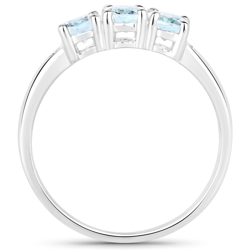 0.95 Carat Genuine Aquamarine and White Diamond .925 Sterling Silver Ring