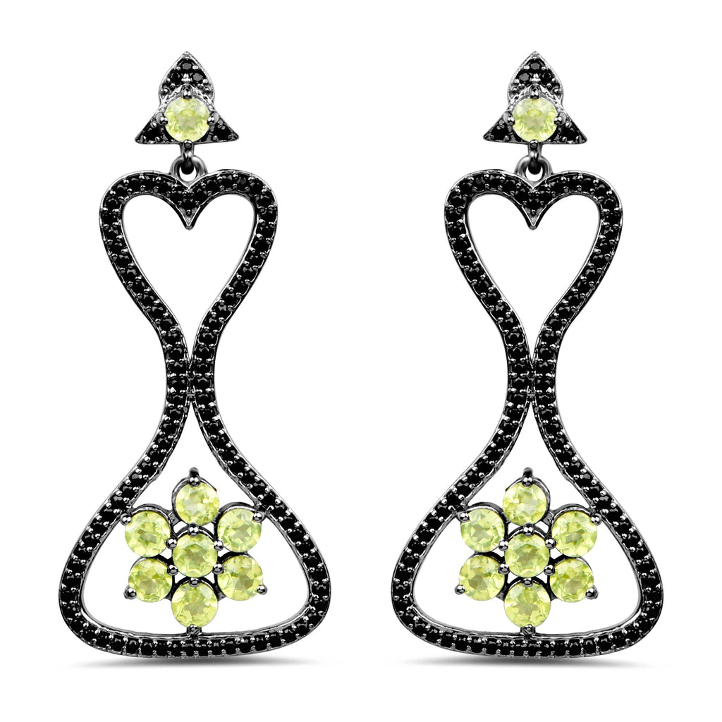 6.93 Carat Genuine Peridot and Black Spinel .925 Sterling Silver Earrings